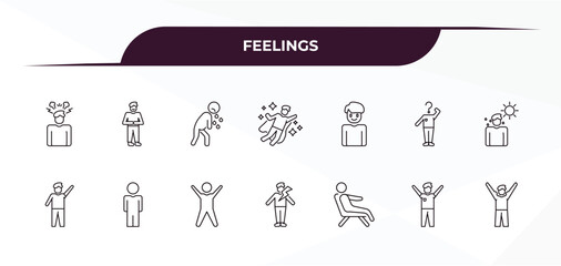fully editable outline icon collection from feelings concept. thin line icons set such as frustrated human, confident human, pretty human, awesome strong