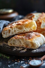 Two slices of freshly cut bread on a cutting board