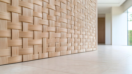 Freestanding Room Divider with Woven Bamboo Pattern | Elegant Natural Partition for Home or Office | Eco-Friendly Decorative Privacy Screen with Intricate Design