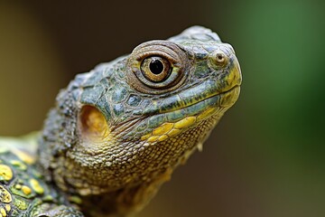 Fototapeta premium Close-up shot of a lizard's face, blurry background