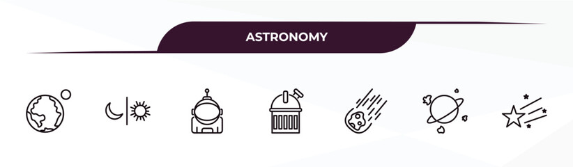 fully editable outline icon collection from astronomy concept. thin line icons set such as earth and moon, day and night, astronaut ingravity, space junk, falling star, © Design_Farm