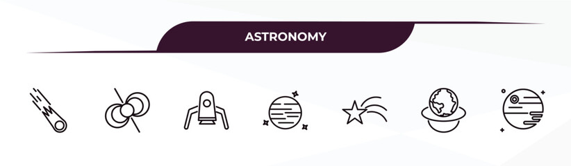 fully editable outline icon collection from astronomy concept. thin line icons set such as comet, pulsar, space lander, relativity, death star, © Design_Farm