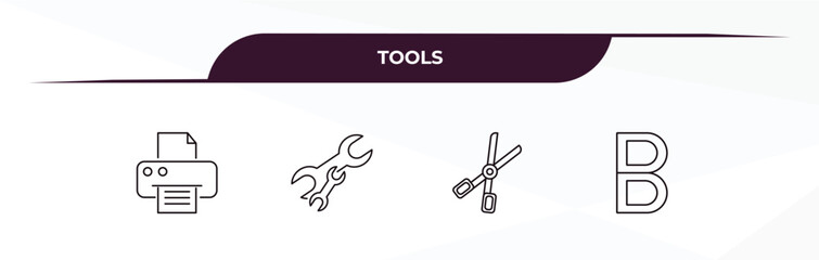 fully editable outline icon collection from tools concept. thin line icons set such as blank paper and printer, cross wrench, forceps, bold,