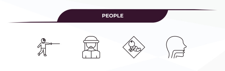 fully editable outline icon collection from people concept. thin line icons set such as fencing attack, bedouin, baby zone, throat,