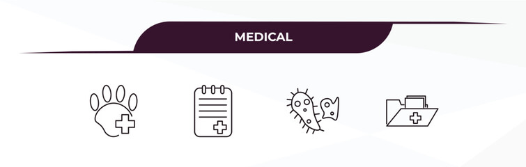 fully editable outline icon collection from medical concept. thin line icons set such as canine, notepad, bacteria, medical results folders,