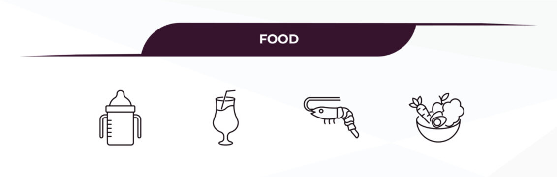 fully editable outline icon collection from food concept. thin line icons set such as sippy cup, tropical drink, shrimps, healthy nutrition,