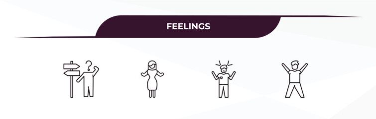 fully editable outline icon collection from feelings concept. thin line icons set such as lost human, sexy human, aggravated human, excited