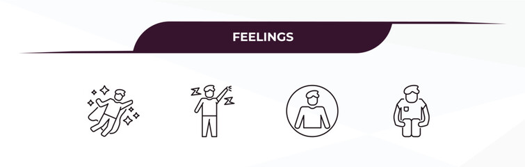 Fototapeta premium fully editable outline icon collection from feelings concept. thin line icons set such as fantastic human, relieved human, content human, alone