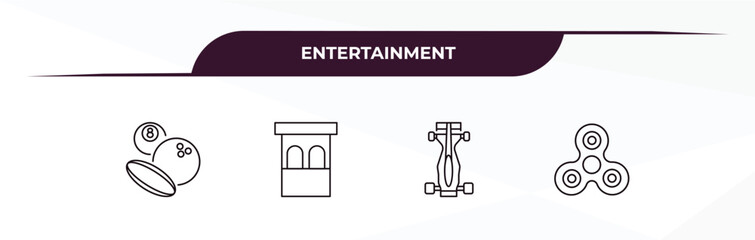 Obraz premium fully editable outline icon collection from entertainment concept. thin line icons set such as sports ball, ticket booth, racing, spinner,