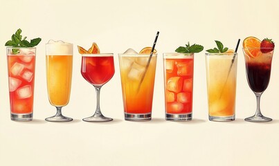 Illustration of fruit drinks on a light background.