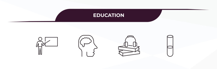 fully editable outline icon collection from education concept. thin line icons set such as teach, human brain, audio book, full test tube,