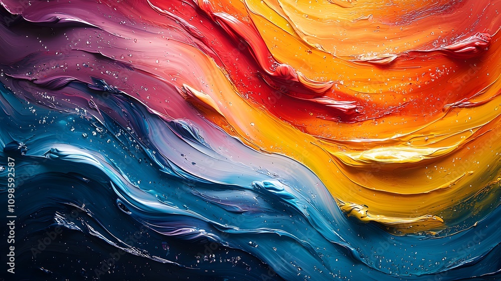Aufkleber Vibrant Abstract Waves of Colorful Acrylic Paint Blending Together in a Stunning Display of Texture and Light Creating a Captivating Visual Experience