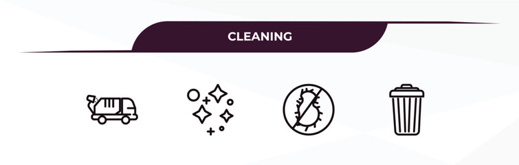 fully editable outline icon collection from cleaning concept. thin line icons set such as garbage truck, clean, virus cleanin, garbage,