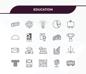 fully editable outline icon collection from education concept. thin line icons set such as eraser, atomic orbitals, new email, school globe, digital timer,