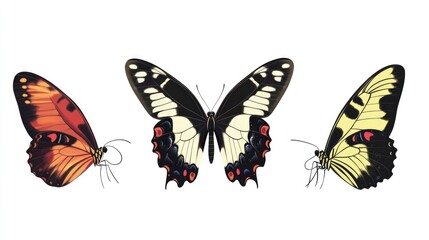Naklejka premium A cluster of butterflies sitting adjacent, often used in educational or environmental contexts