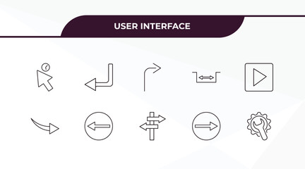 fully editable outline icon collection from user interface concept. thin line icons set such as wait cursor, return left arrow, curve arrow, round right arrow, mechanic tool,