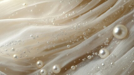 An elegant photo border featuring delicate pearls and soft fabric textures