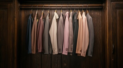 Elegance in Wardrobe: Classic Fashion Scene of Neatly Organized Blazers, Silk Blouses, and Tailored Skirts with Soft Lighting and Old Money Aesthetic