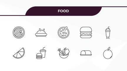Fototapeta premium fully editable outline icon collection from food concept. thin line icons set such as wonton noodles, risotto, lemon slice, marzipan, slot,