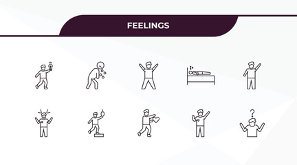 fully editable outline icon collection from feelings concept. thin line icons set such as inspired human, rough human, aggravated human, amazing confused