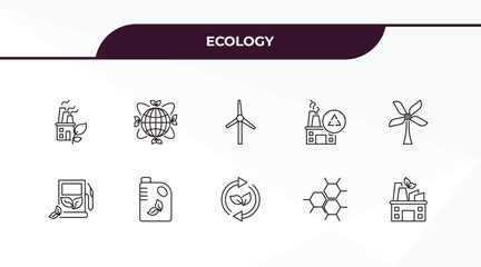 fully editable outline icon collection from ecology concept. thin line icons set such as eco industry, awareness, eco fuel, eco cell, factory,
