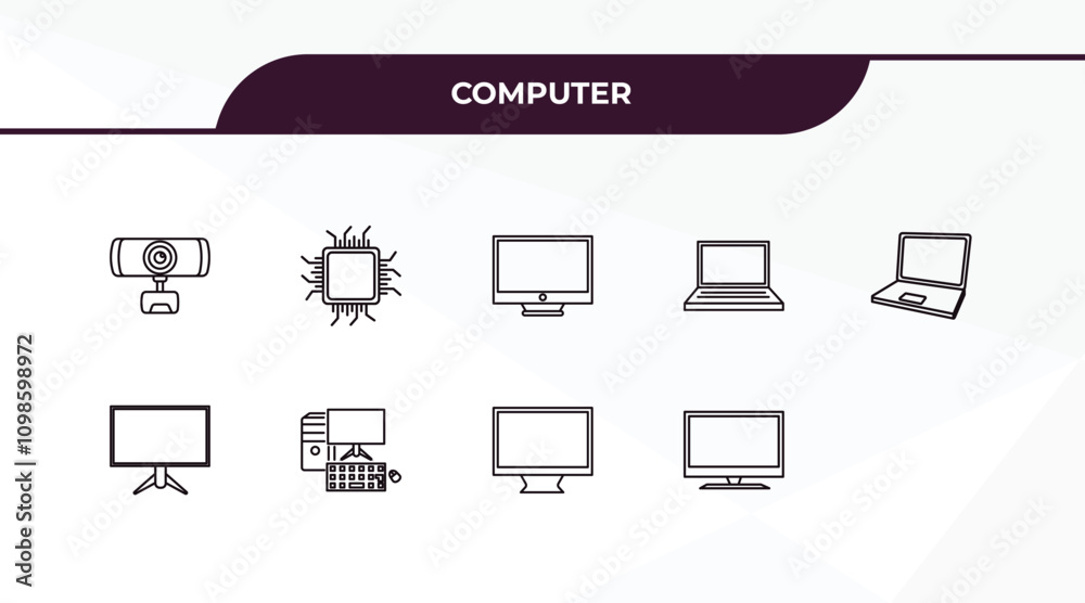 Poster fully editable outline icon collection from computer concept. thin line icons set such as webcamera,
