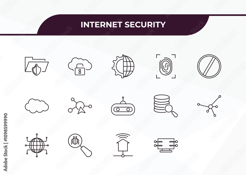 Poster fully editable outline icon collection from internet security concept. thin line icons set such as f