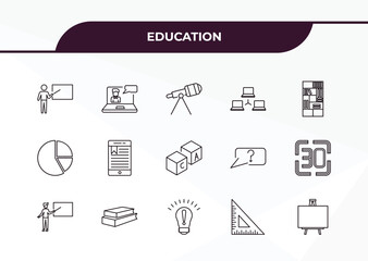 fully editable outline icon collection from education concept. thin line icons set such as teach, online class, pie chart, square, canvas,