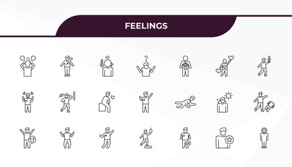 fully editable outline icon collection from feelings concept. thin line icons set such as pissed human, energized human, down human, good incomplete