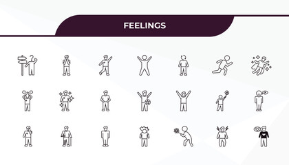 fully editable outline icon collection from feelings concept. thin line icons set such as lost human, grateful human, strong human, ecstatic alive