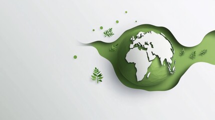 A serene depiction of a green-tinted Earth floating against a backdrop of pure white, symbolizing sustainability and environmental consciousness, minimalist style
