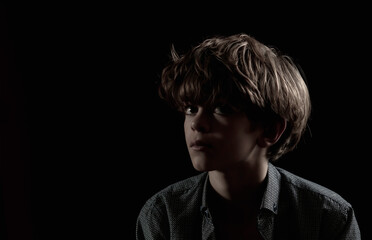 Fototapeta premium Portrait of a little boy on a dark background