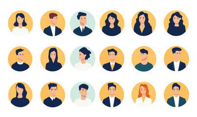 Fototapeta premium Minimalist Business Avatar Profile Icon Set for Men and Women in Flat SVG Vector Style