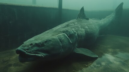 Naklejka premium Giant Fish Rests Quietly at the Bottom of a Tranquil Reservoir