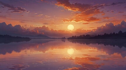 Obraz premium sunset over the lake , AI Generated.