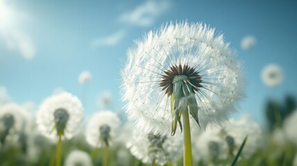 Naklejka premium Close-up shot of a dandelion flowerhead in a green meadow