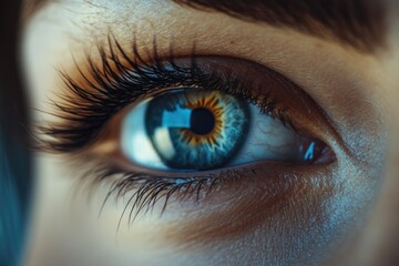 Obraz premium A close-up shot of a person's blue eye