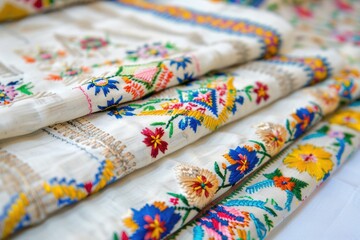 Fototapeta premium A close-up shot of a tablecloth with a vibrant bouquet of flowers