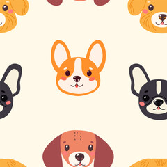Obraz premium Cute doggy seamless pattern. Vector illustration for printing. Cute children's background. 