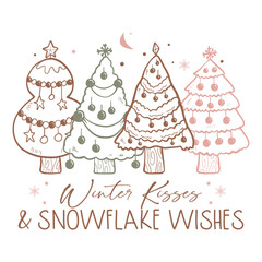 Boho Christmas Winter Kisses SVG PNG, Tis The Season PNG, Christmas Trees PNG, Digital download, Christmas Shirt Design, Christmas Sublimation, Minimalist
