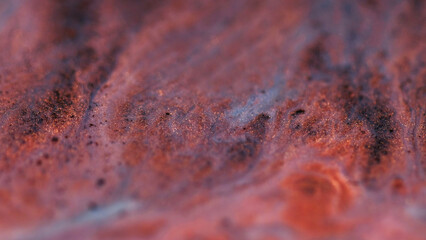 Gel shape. Glitter drawing flow. Shiny fluid. Red color shimmering sequin particles flicker in...