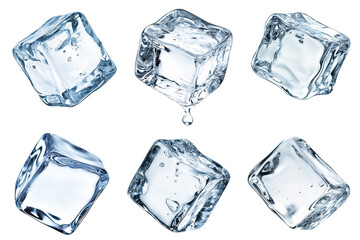 Obraz premium Six ice cubes with crystal clarity and varying shapes, perfect for refreshing drinks. transparent background.