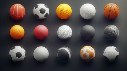 3D Sports Icon Set: Soccer, Basketball, Volleyball, Tennis, and More in Vector Design