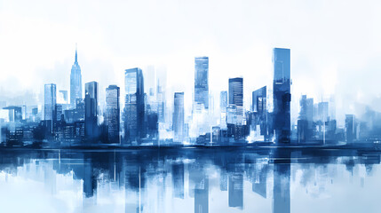 Obraz premium Cityscape and architecture, interior and exterior, modern and contemporary, minimalism and simplicity, blue and white. Minimalism. Illustration