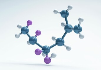 Obraz premium 3d render of a molecule composed of blue and purple spheres and white sticks floating on a light background, ideal for scientific or educational projects