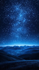 Fototapeta premium Illustration of a dreamlike sky filled with softly glowing, luminescent stars over calming hills