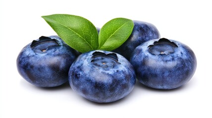 Obraz premium food macro shot on crisp and appetizing. Fresh blueberries with vibrant blue skin and green leaves, showcasing their natural appeal and health benefits.