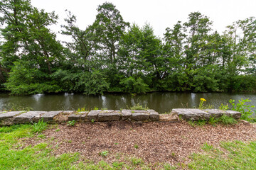 English river bank with trees from bank.