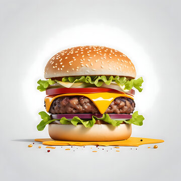 recommend clip art: Burger in isolated white background, fast food,  generative AI.