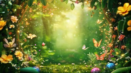 A fanciful cartoon border with fairy tale characters and magical elements